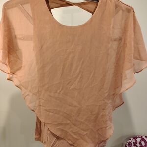 I.N. Studio Peach Sheer Blouse with Cross-Back